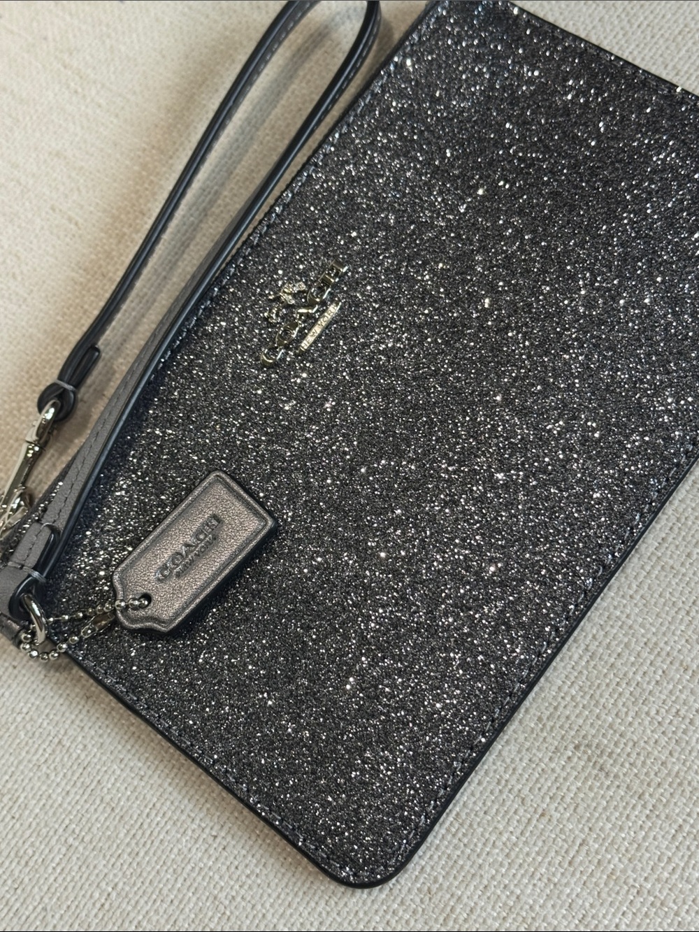 Coach Black Glitter Wristlet in Black